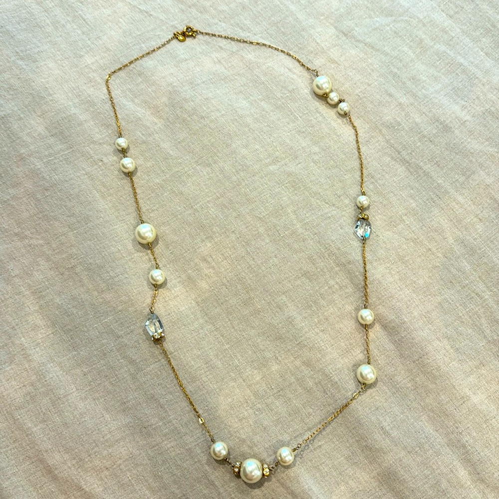 J Crew Long Necklace - Gold Chain and Pearls